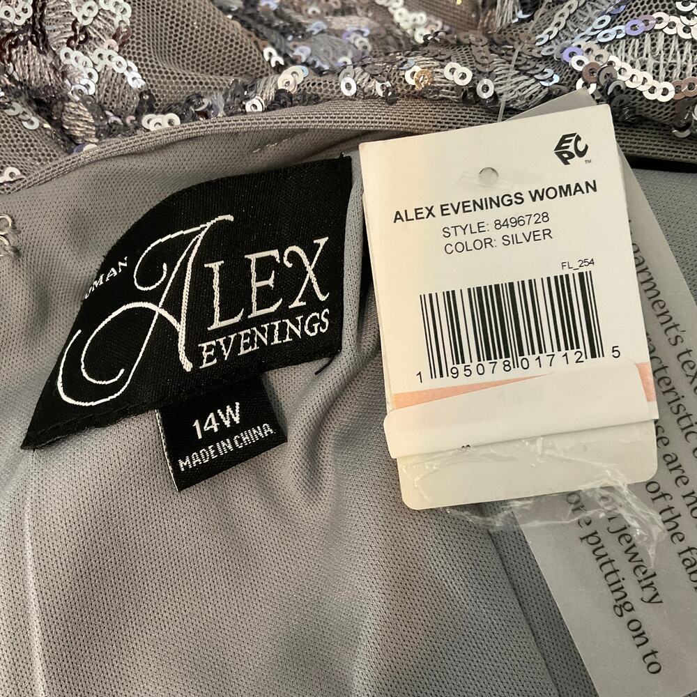 Alex Evenings Silver Cocktail Dress Sequin Short Sleeve V-Neck Sheath Size 14W - Picture 9 of 11